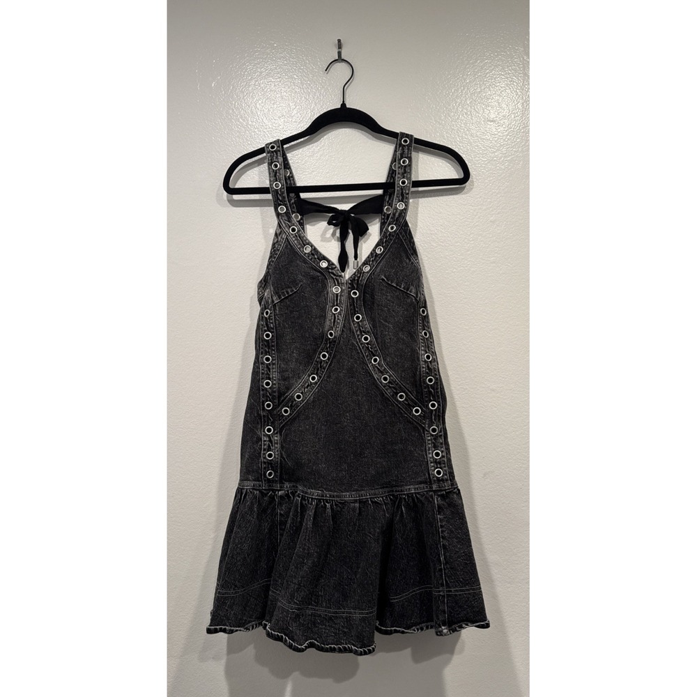 Pilcro Denim Studded Mini Dress Size XS Black Anthropologie Festival Grunge Boho